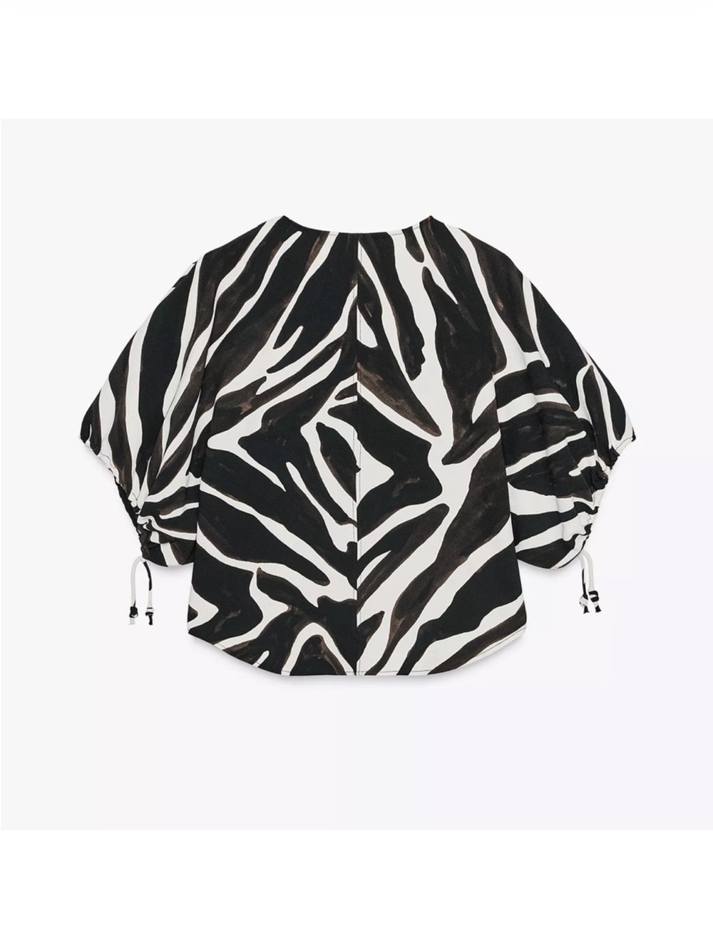 Zara ZW Round Neck Blouse w V-Neck Short Puff Sleeves Animal Zebra Print NWT M - Picture 3 of 11